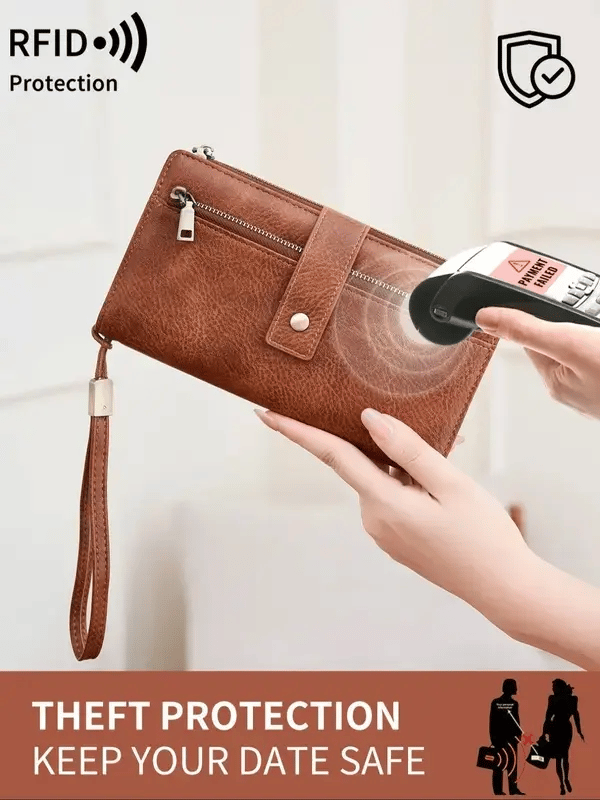 🌷Women's long wallet, stylish clutch, elegant solid color RFID blocking leather wallet👛