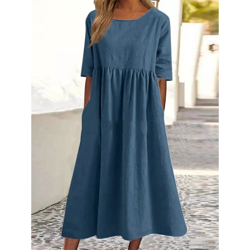 🌸 Cotton Linen Casual Midi Dress 🎉 Limited Time Deal