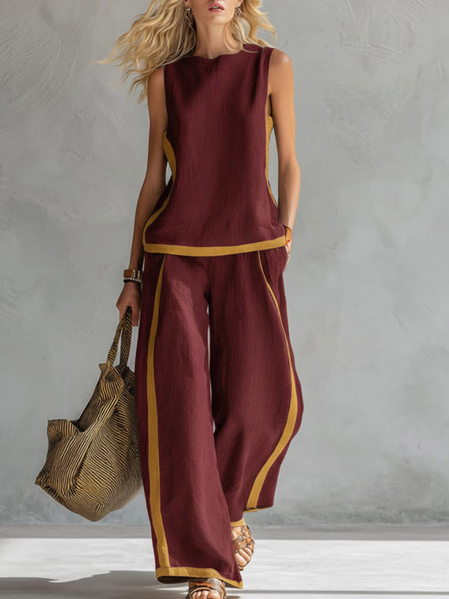 ✨ Free Shipping✨Women's Round Neck Sleeveless Casual Loose Top And High-waisted