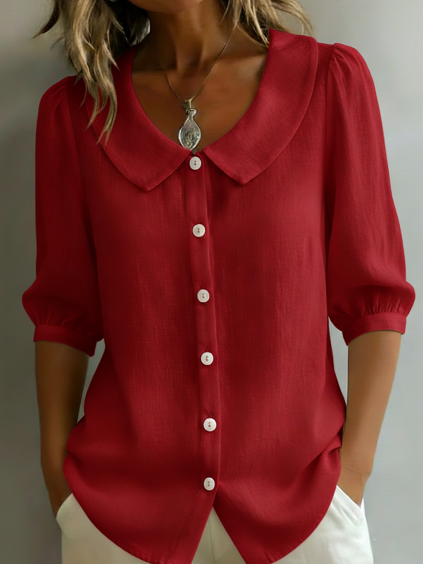 💝💝Retro Peter Pan Collar Button-up Cotton Shirt