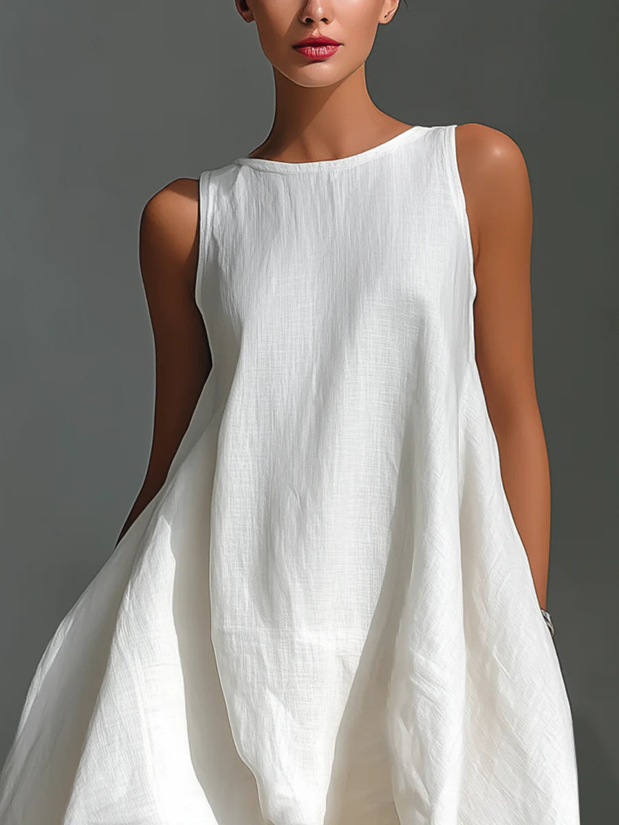🌷🌷White Linen Asymmetric Dress