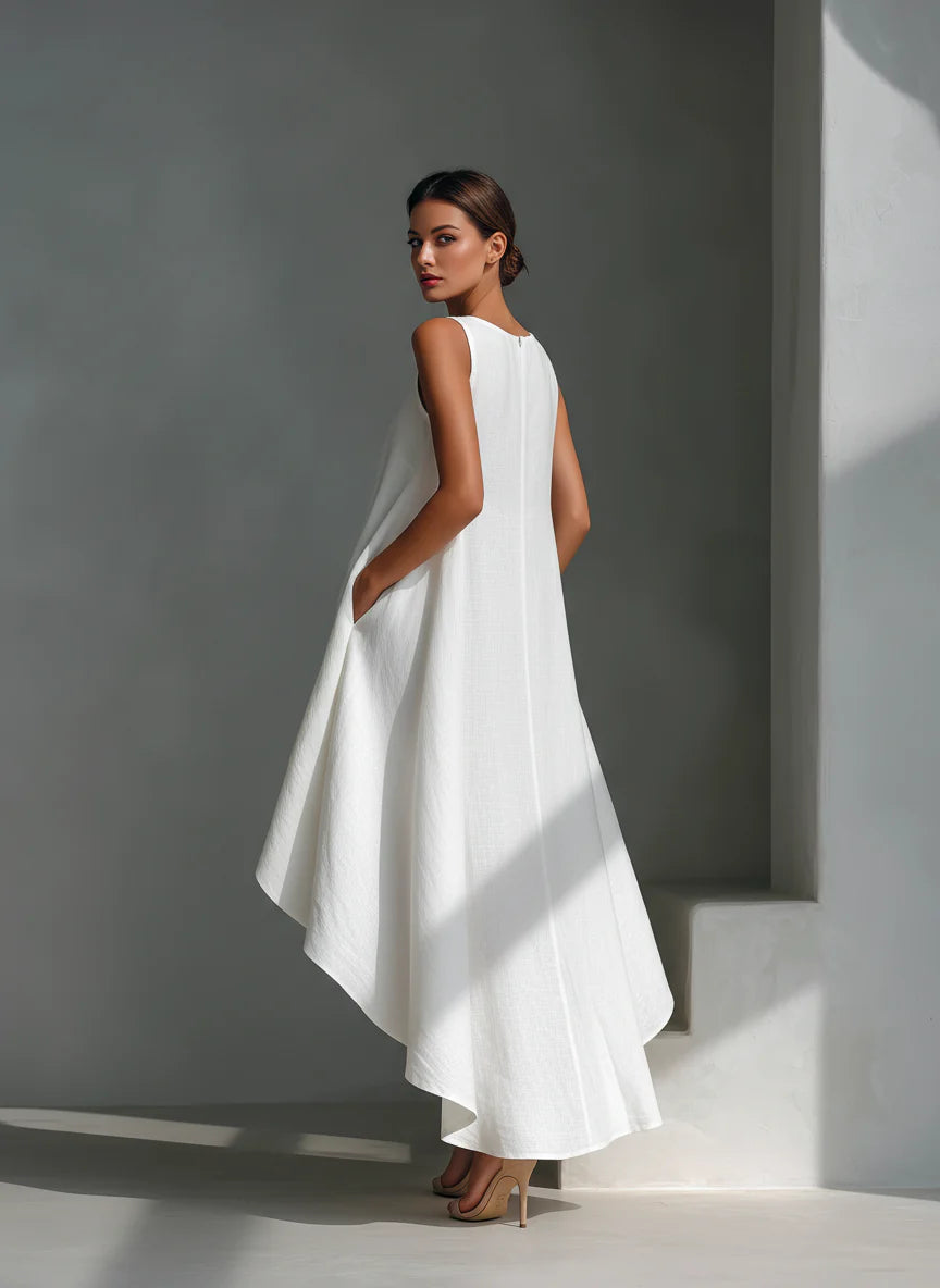 🌷🌷White Linen Asymmetric Dress