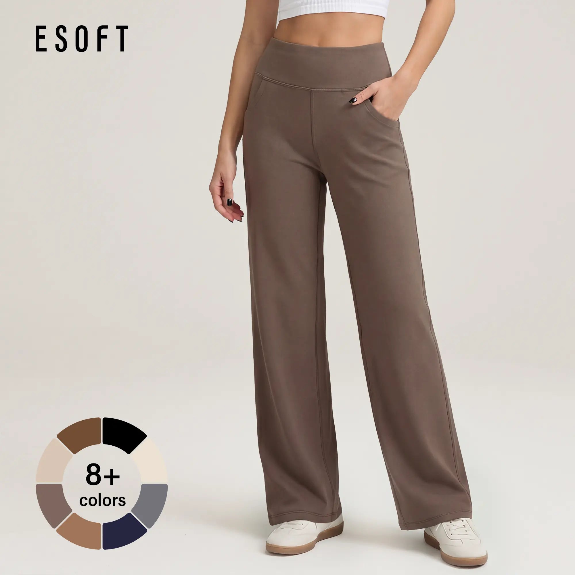 💝💝ESOFT Wide Leg Casual Pants, Women High-Waisted Yoga Pants with Pockets
