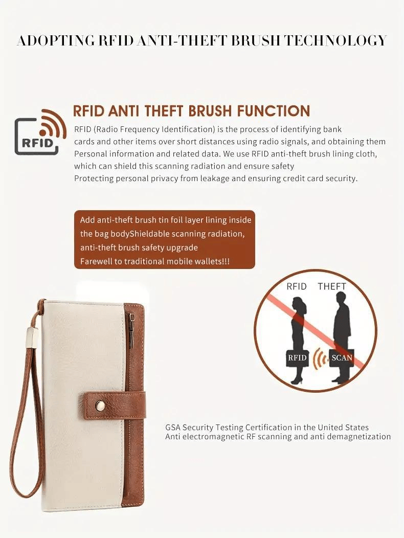 🌷Women's long wallet, stylish clutch, elegant solid color RFID blocking leather wallet👛