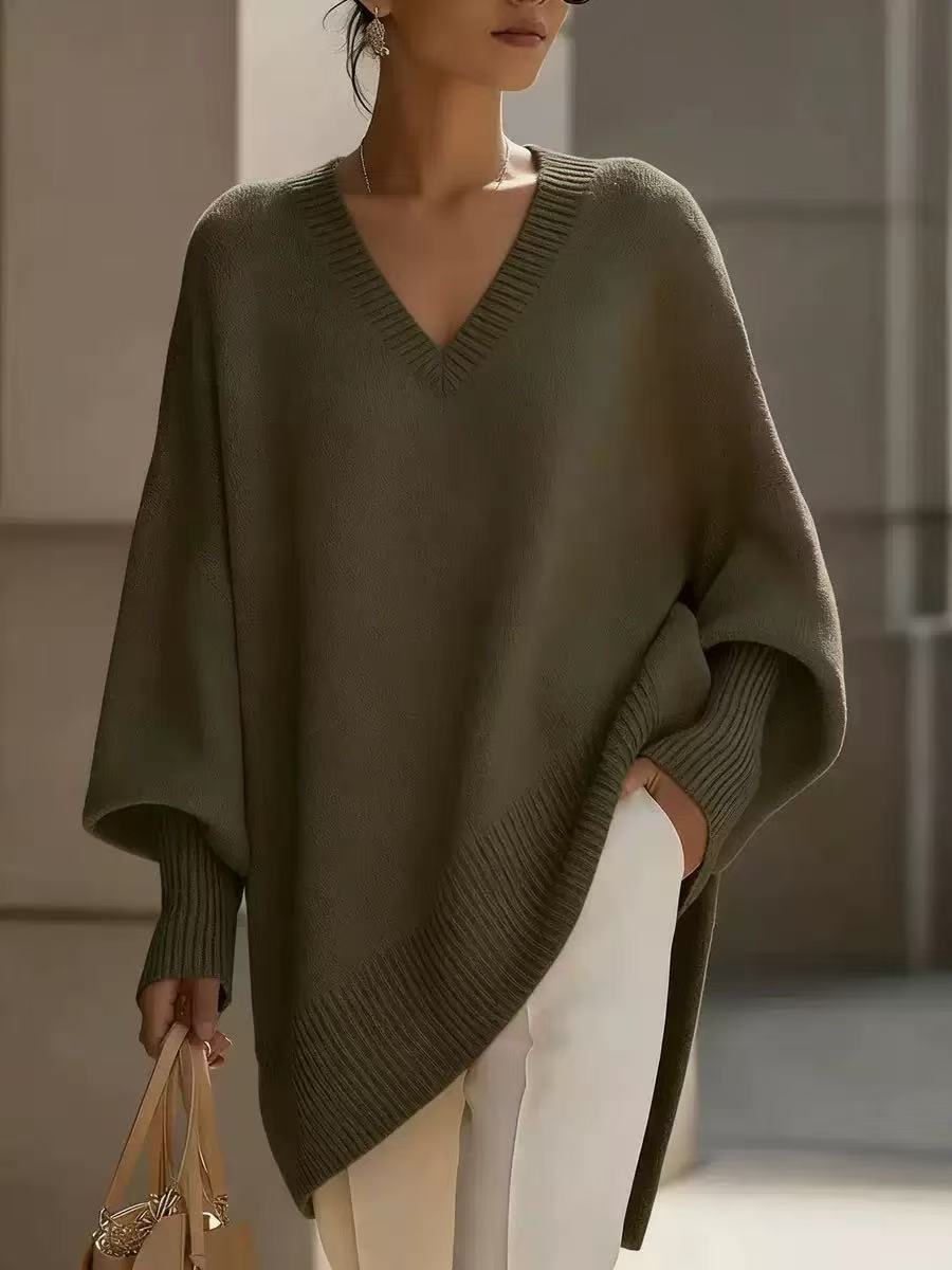 ✨ Free Shipping✨Women's solid color V-neck sweater with long sleeves, casual, loose fit