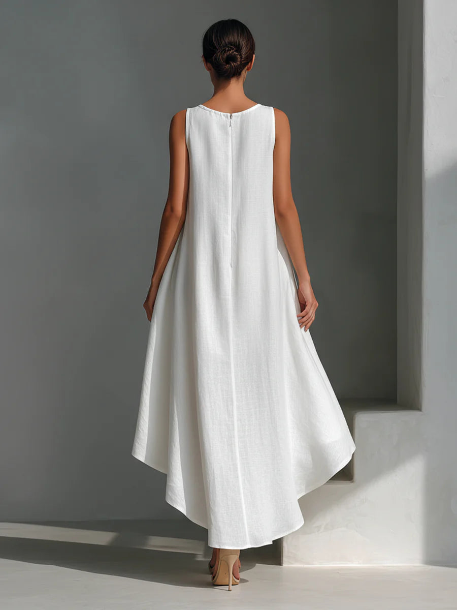 🌷🌷White Linen Asymmetric Dress
