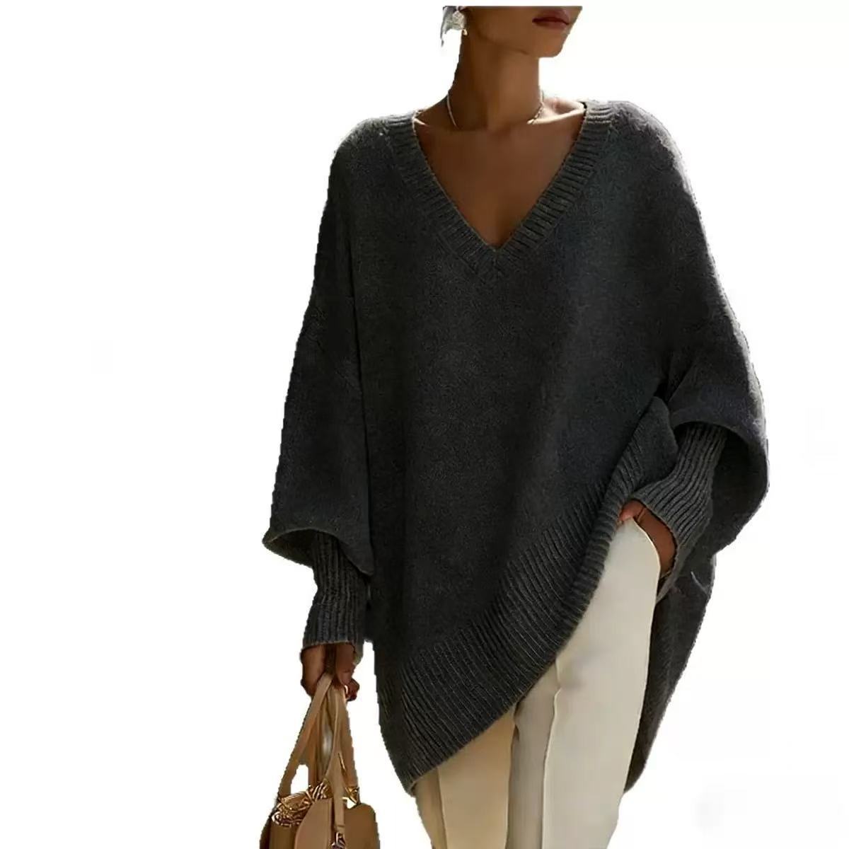 ✨ Free Shipping✨Women's solid color V-neck sweater with long sleeves, casual, loose fit