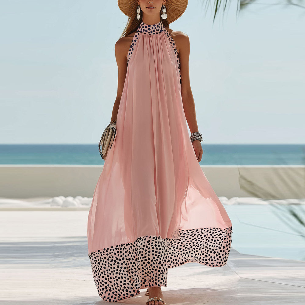🌸 Women’s Polka Dot Maxi Dress 👗💖 Elegant Cotton Linen Style
