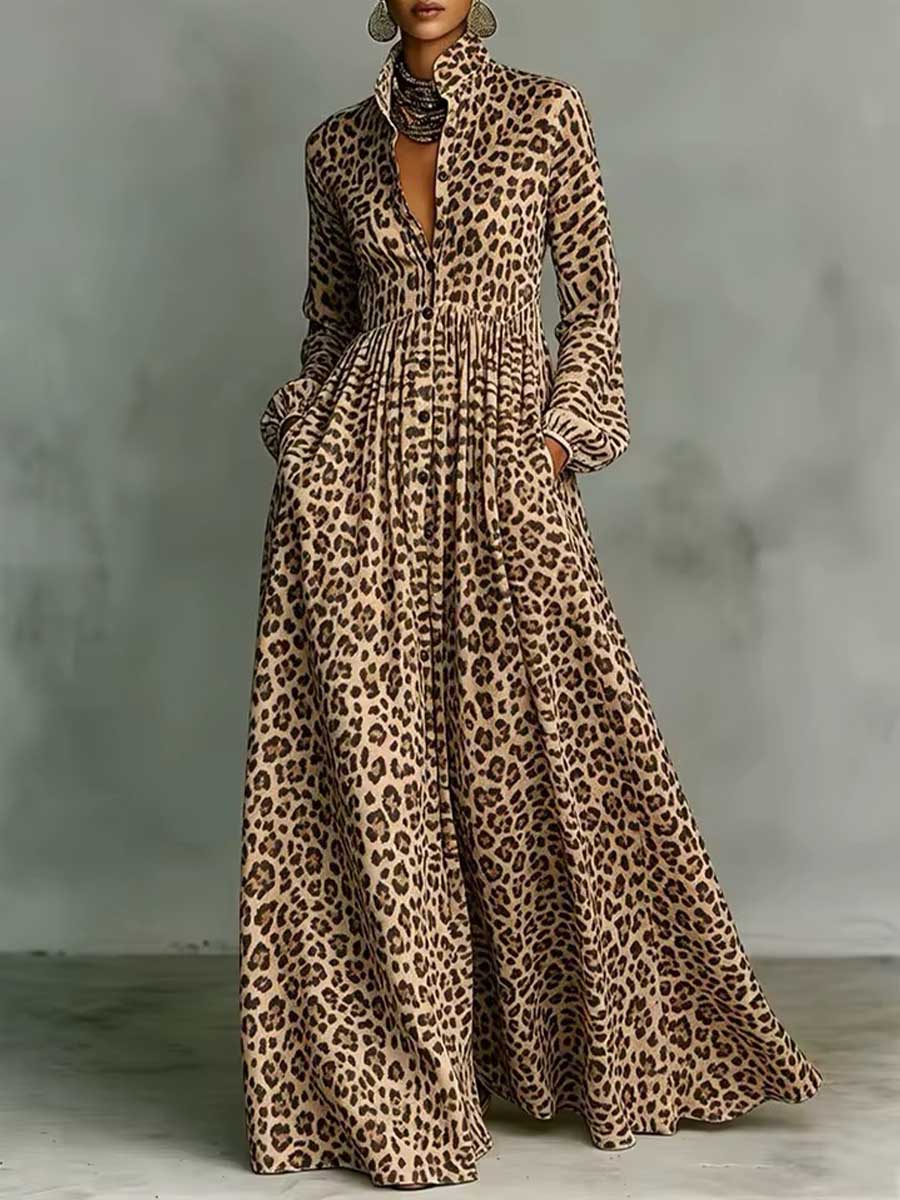📦📦LAST DAY SAVE 49% ⏰Women's Leopard Print Shirt-collar Long-sleeve Casual Loose A-line Dress