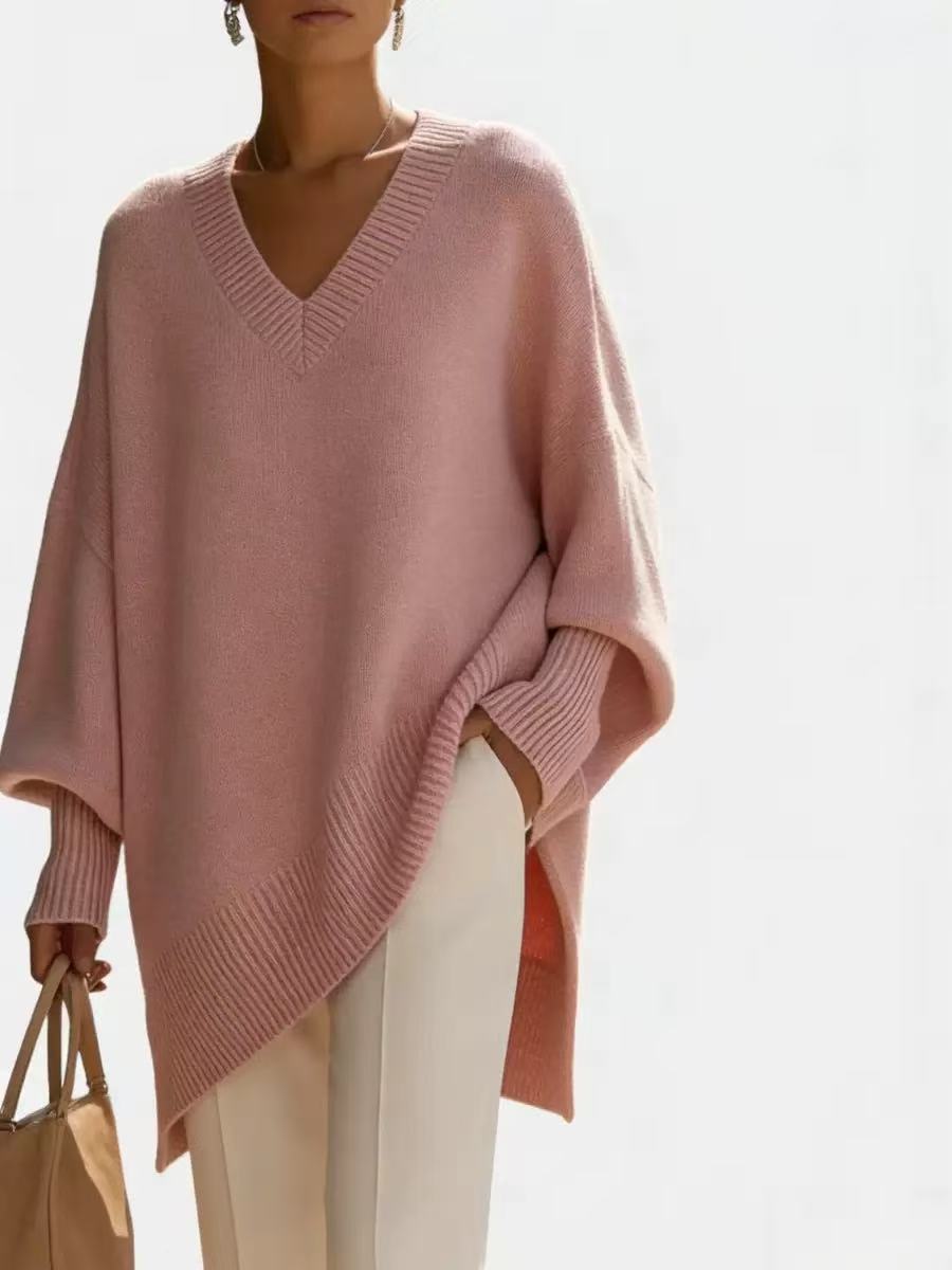 ✨ Free Shipping✨Women's solid color V-neck sweater with long sleeves, casual, loose fit