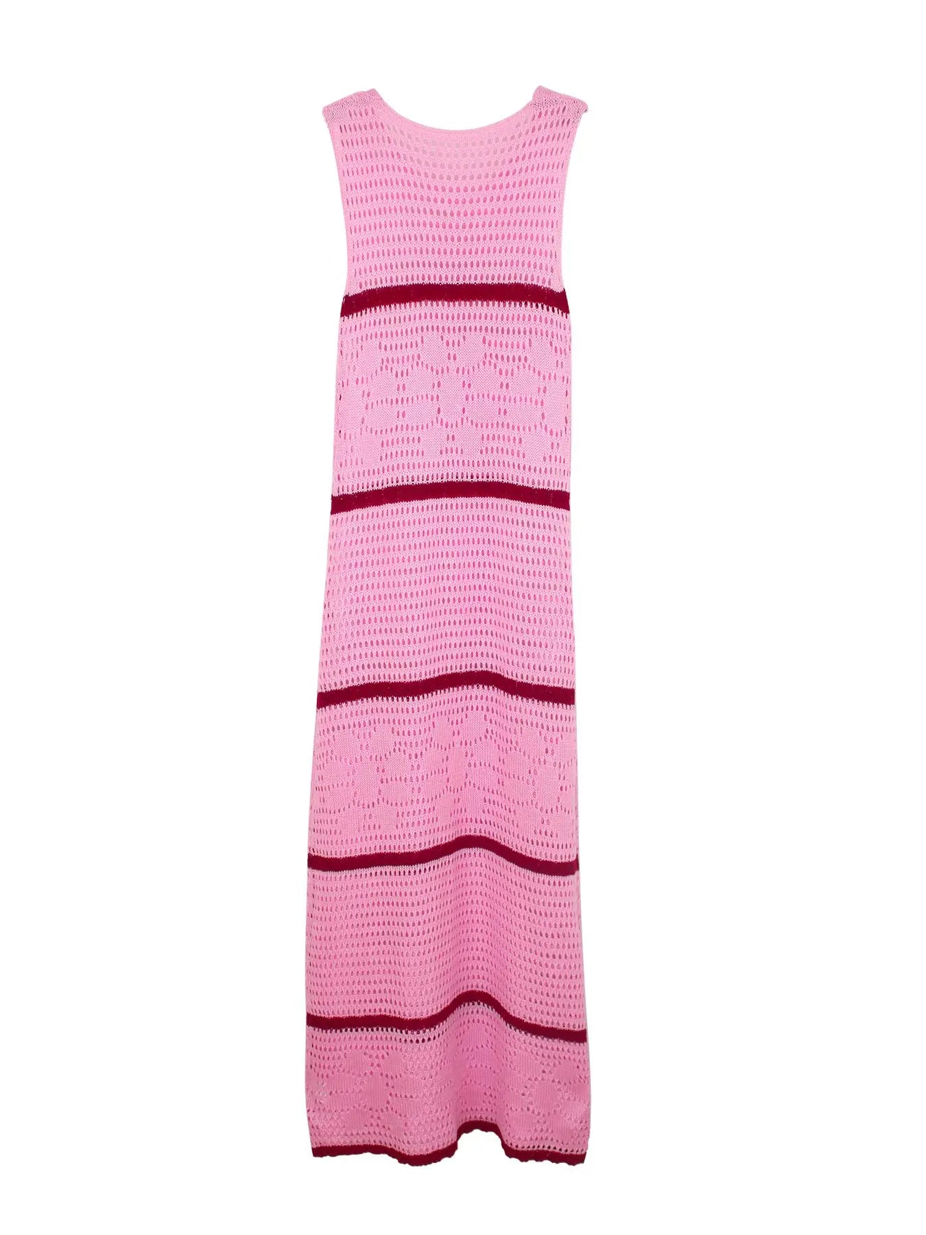 Women's Colorblock Crochet Sweater Dress, Casual Sleeveless Fitted Knitwear for Summer, Fashion Women's Clothing for Daily Wear, Womenswear, Piece