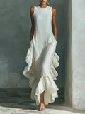 👗✨ Elegant Ruffled Hem Cotton Linen Maxi Dress – Flow & Comfort! 🌿
