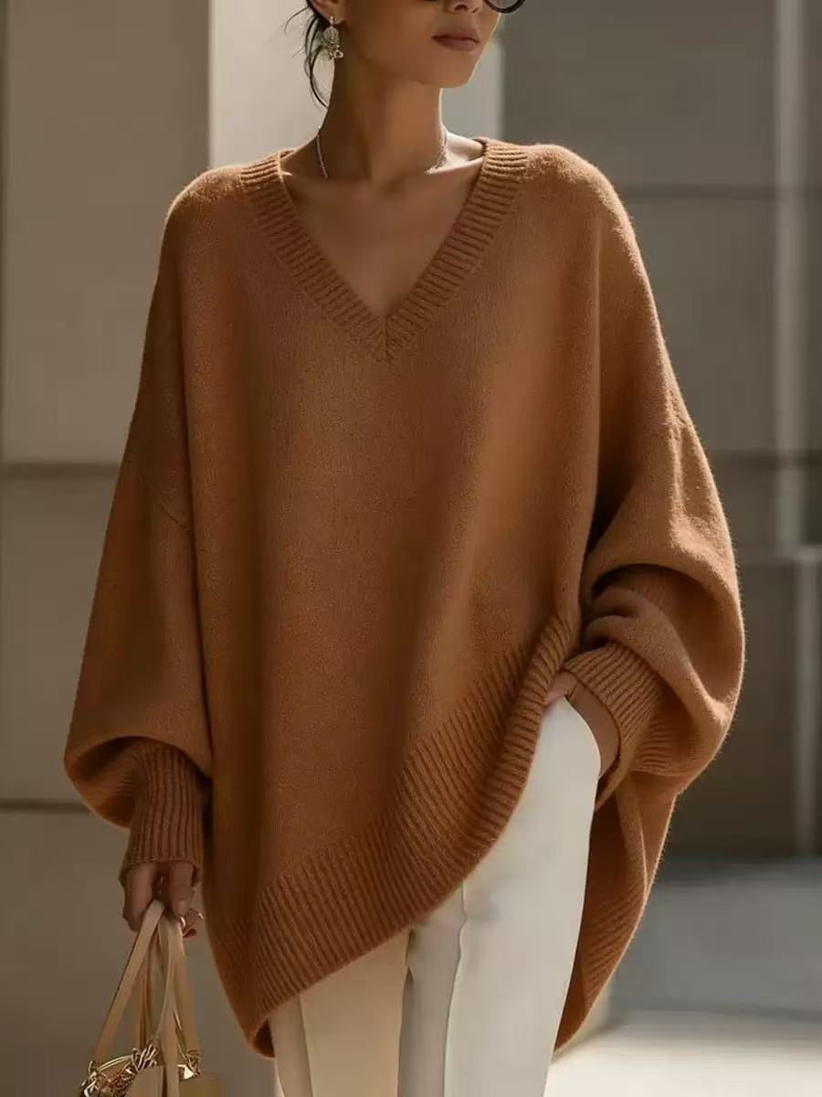 ✨ Free Shipping✨Women's solid color V-neck sweater with long sleeves, casual, loose fit