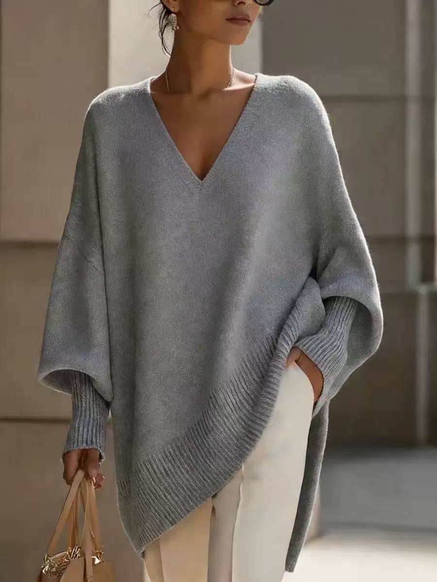 ✨ Free Shipping✨Women's solid color V-neck sweater with long sleeves, casual, loose fit