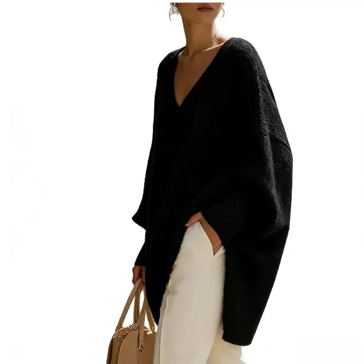 ✨ Free Shipping✨Women's solid color V-neck sweater with long sleeves, casual, loose fit