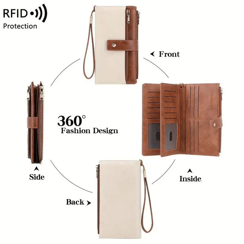 🌷Women's long wallet, stylish clutch, elegant solid color RFID blocking leather wallet👛