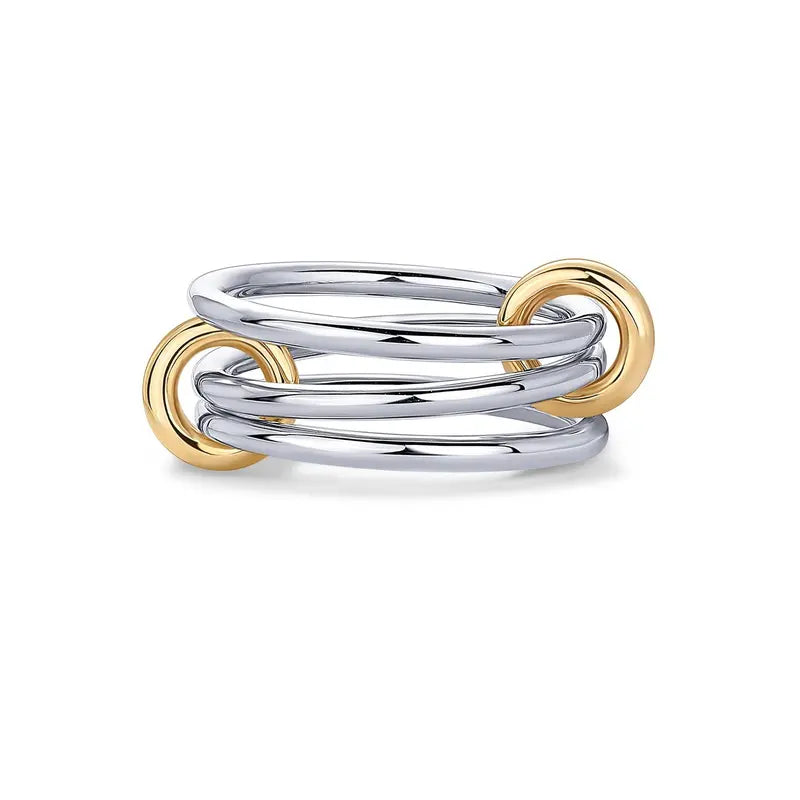 💝💝PAVOI 14K Gold Plated Interlocked Stackable Statement Ring for Women – Chunky Multi-Band Double & Triple Ring, Two-Tone Mixed Metals with Cubic Zirconia