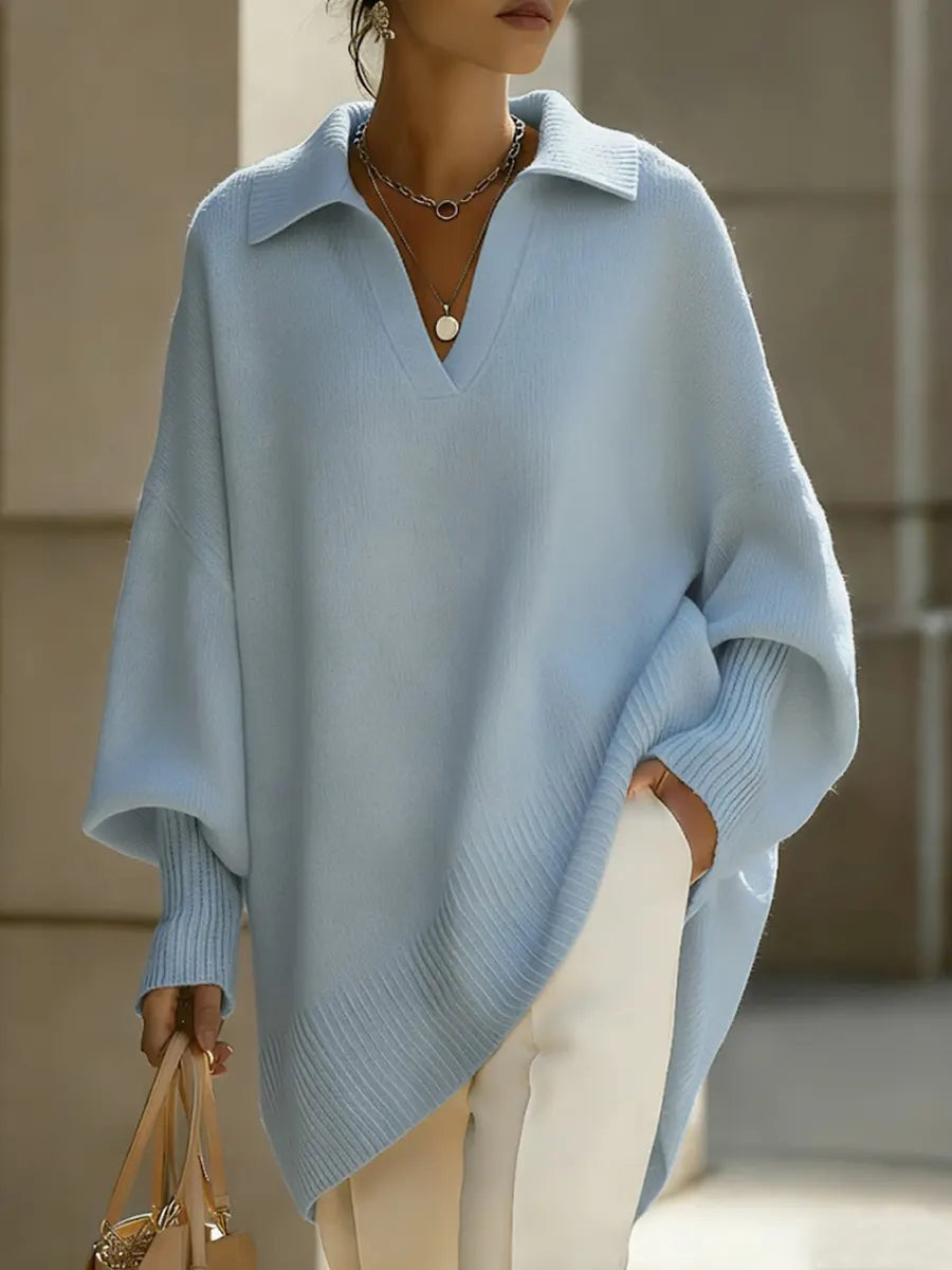 ✨✨Women's Solid Color V-neck Long-sleeved Casual Loose-fitting Knitted Pullover Sweater