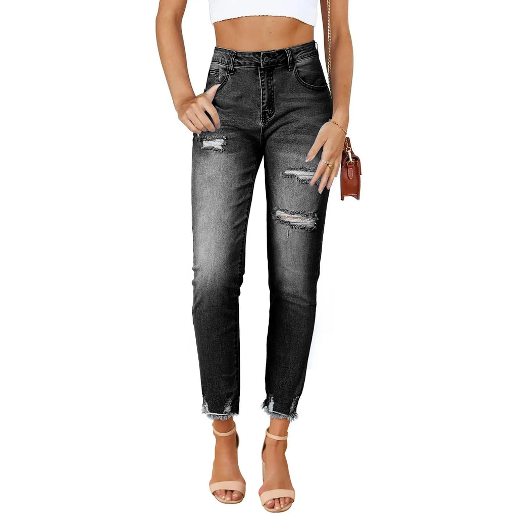 💝💝EVALESS Women's High Waist Plenty Jeans,Ripped Boyfriend Distressed Straight Leg Jenas,Tummy Control Lightweight Stretchy Trouser Ankle Denim Pants,2026 Trendy Womenswear Fall Outfits SwimWeek
