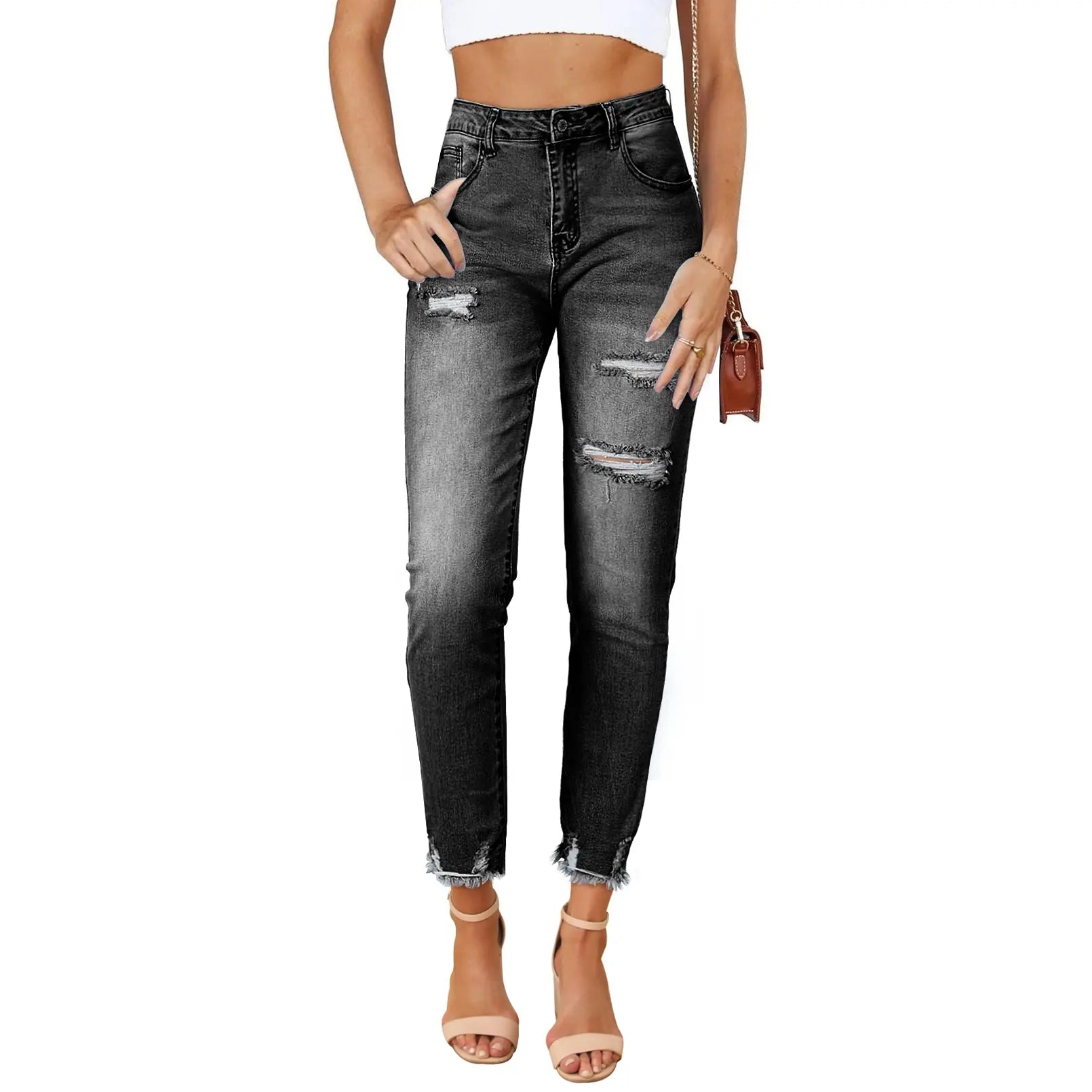 💝💝EVALESS Women's High Waist Plenty Jeans,Ripped Boyfriend Distressed Straight Leg Jenas,Tummy Control Lightweight Stretchy Trouser Ankle Denim Pants,2026 Trendy Womenswear Fall Outfits SwimWeek