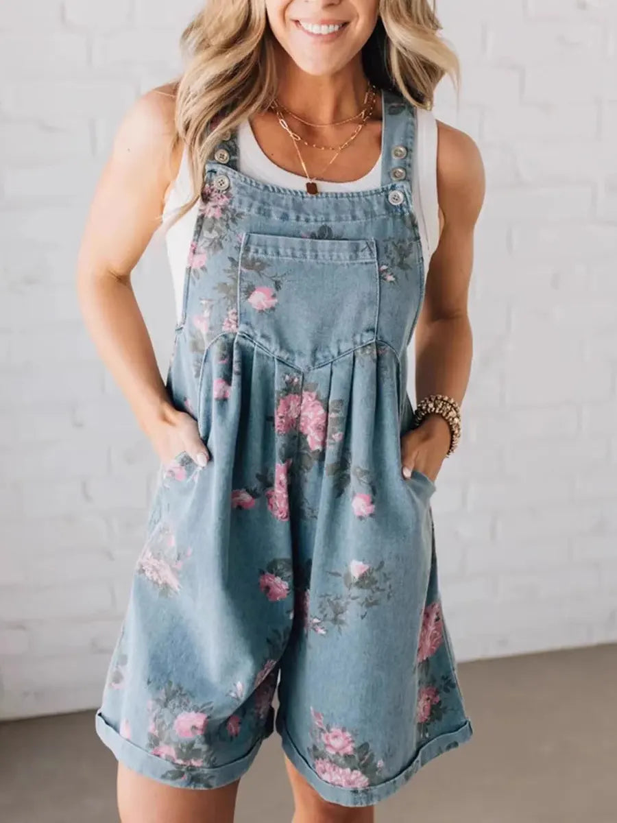 💝💝Women's Retro Personality Printed Denim Jumpsuit