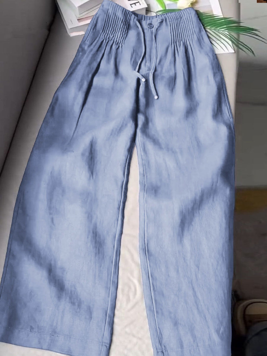 🔥 Solid Color Cotton Linen Wide-Leg Pants 👖🌿 Pleated Loose Style