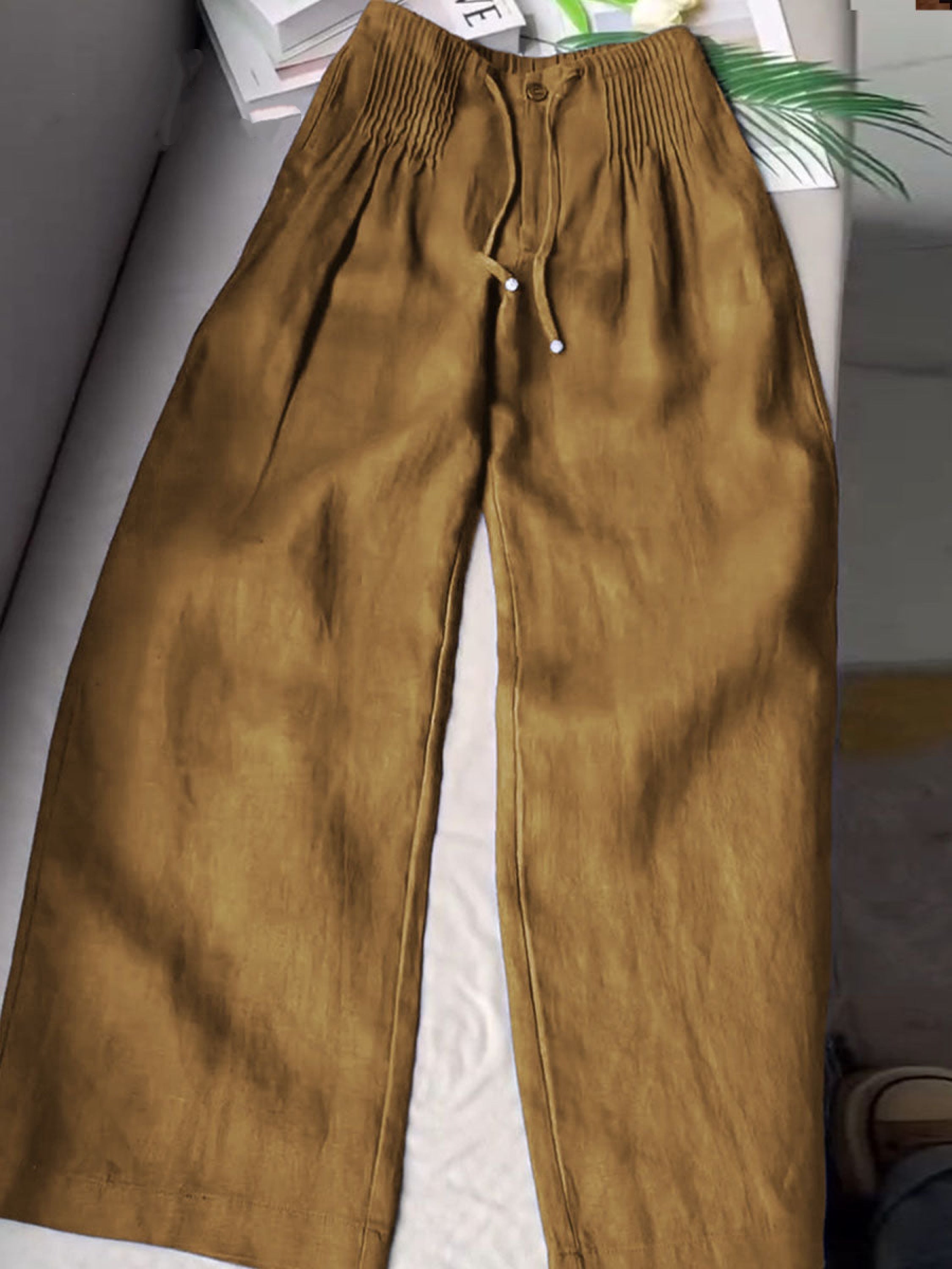 🔥 Solid Color Cotton Linen Wide-Leg Pants 👖🌿 Pleated Loose Style