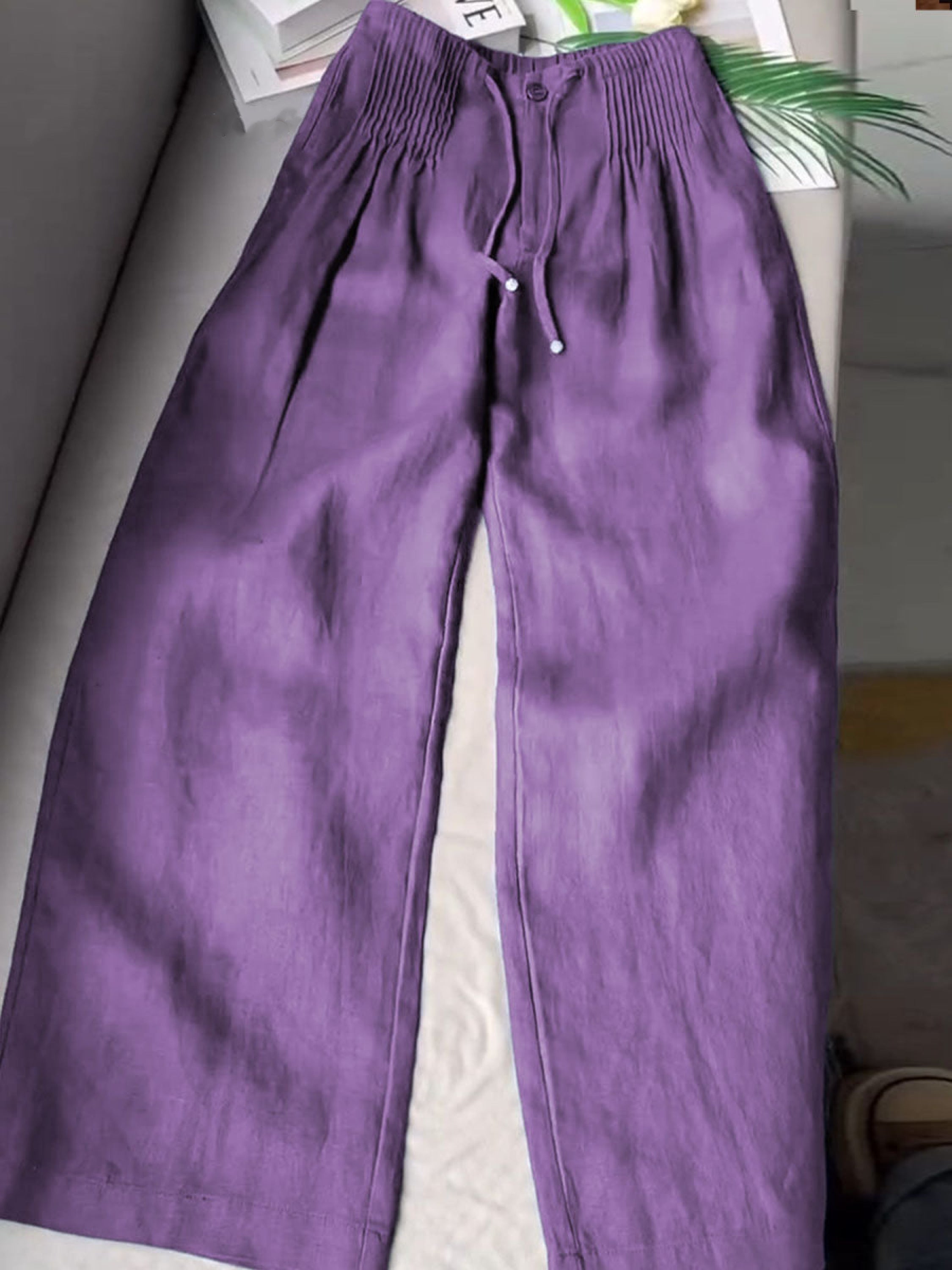 🔥 Solid Color Cotton Linen Wide-Leg Pants 👖🌿 Pleated Loose Style