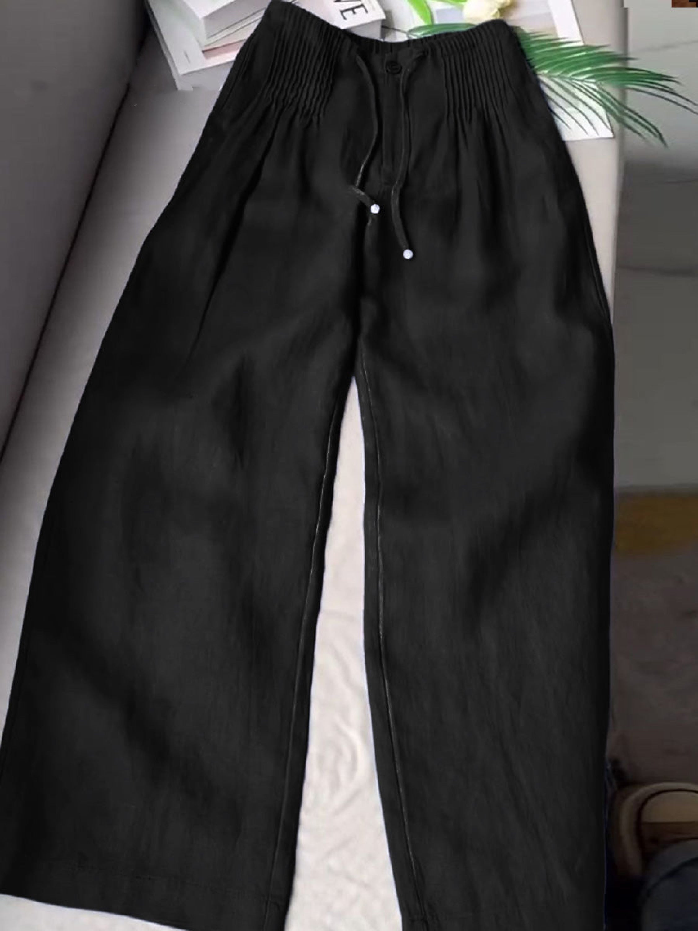 🔥 Solid Color Cotton Linen Wide-Leg Pants 👖🌿 Pleated Loose Style