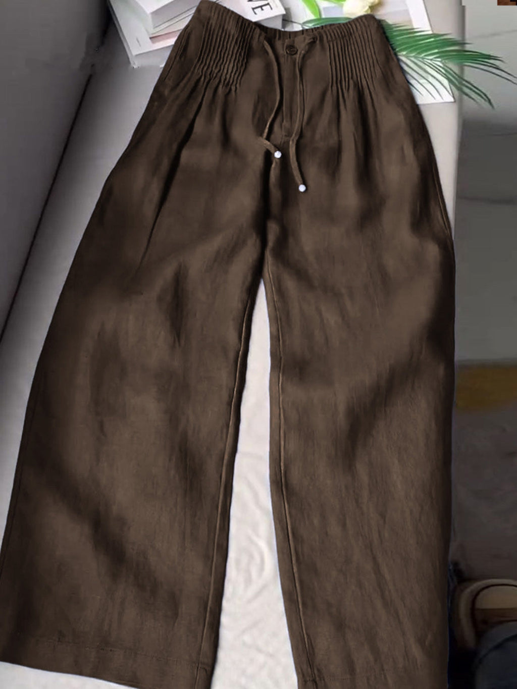 🔥 Solid Color Cotton Linen Wide-Leg Pants 👖🌿 Pleated Loose Style