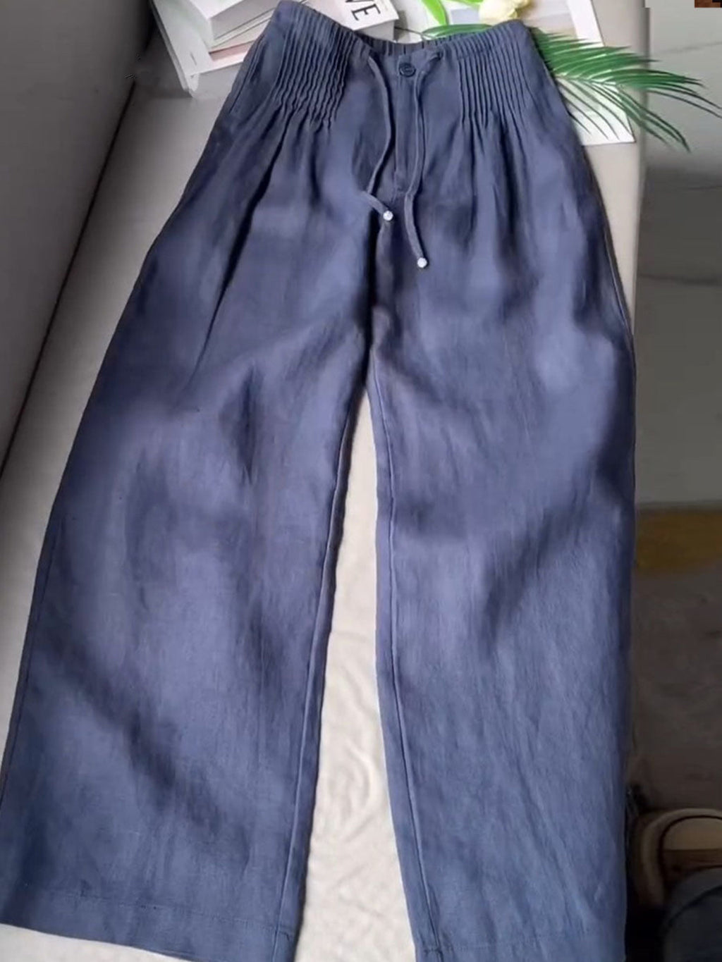 🔥 Solid Color Cotton Linen Wide-Leg Pants 👖🌿 Pleated Loose Style