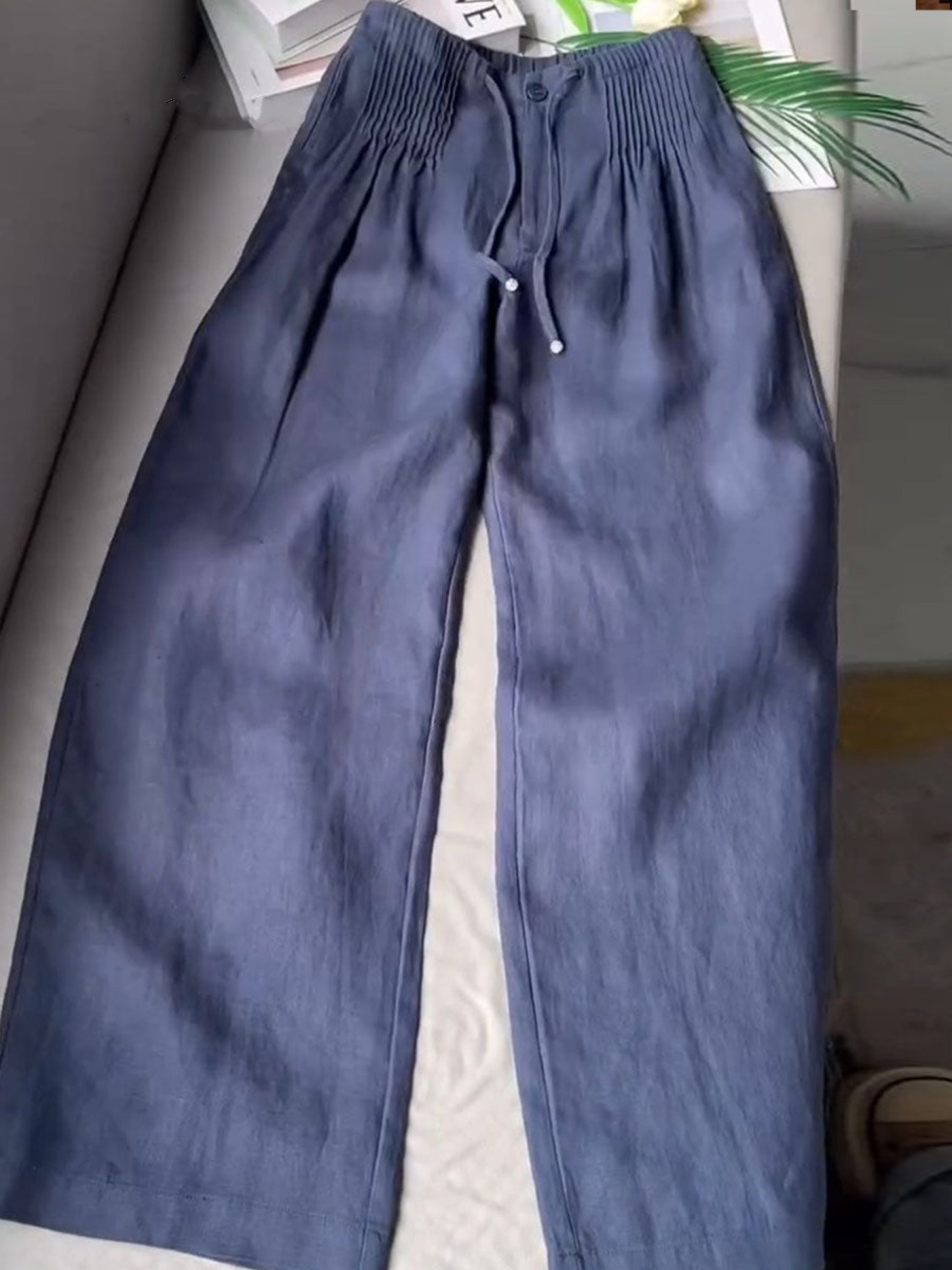 🔥 Solid Color Cotton Linen Wide-Leg Pants 👖🌿 Pleated Loose Style