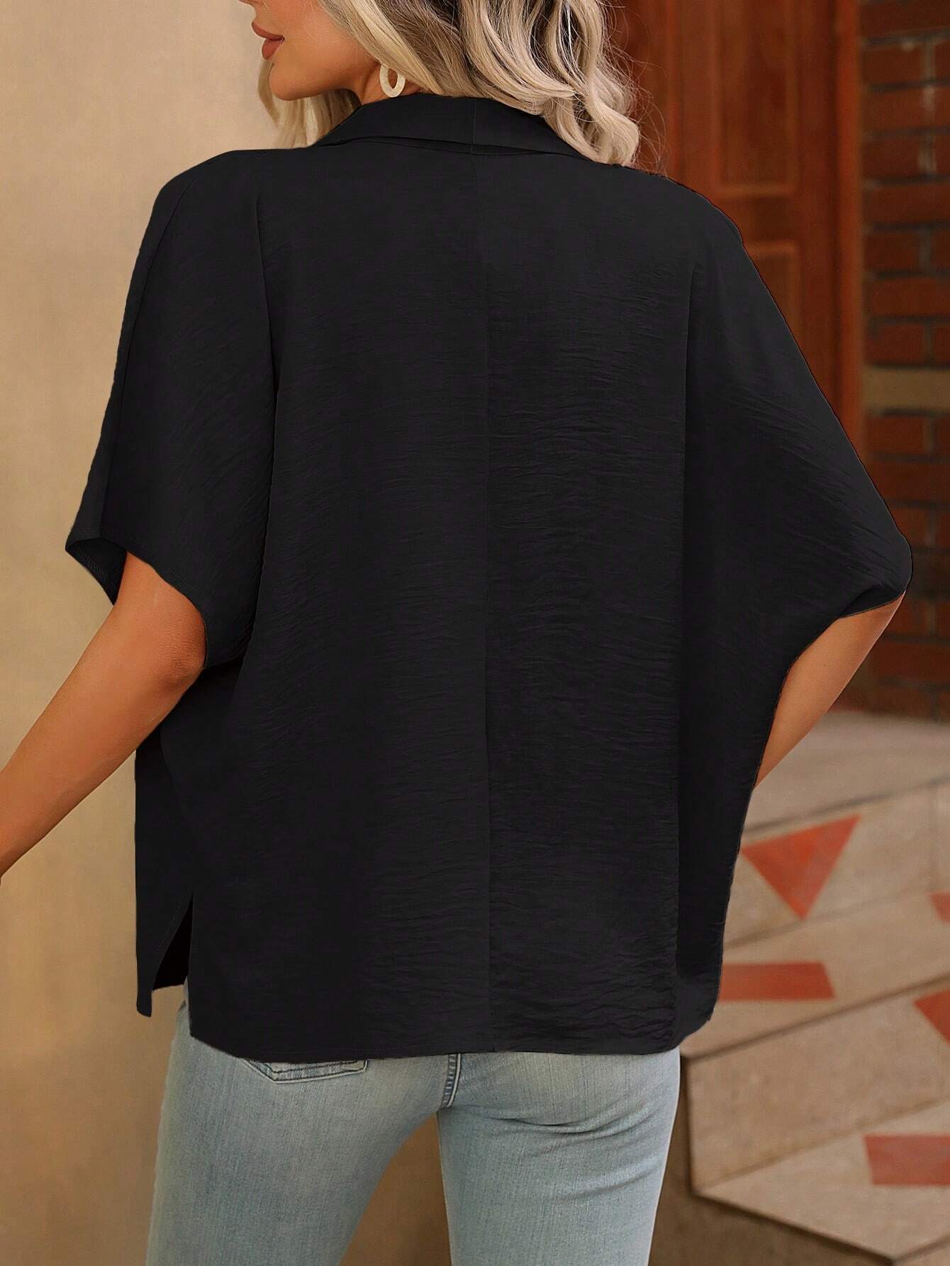 Women's Cozy Minimalist Solid-color Color Blocking V-neck 100% Cotton Shirt