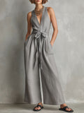 ☀️ Cotton Linen Jumpsuit | V-Neck Sleeveless Wide-Leg Fit
