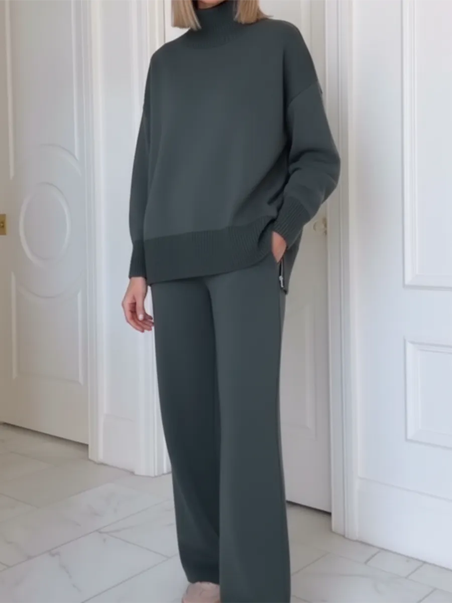 ✨✨Casual Travel Stand Collar Side Zipper Top Straight Pants Two-Piece Set