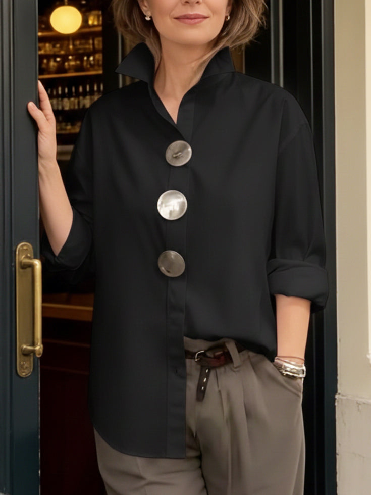 ✨✨Elegant Stand-collar Metal Buttons Cotton Blouse