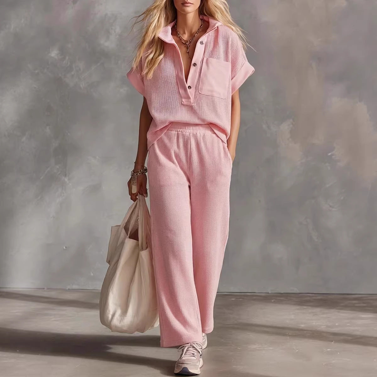 👕🏃‍♀️ Casual Sports Waffle Knit Cotton Two-Piece Set – Comfy & Stylish! ✨