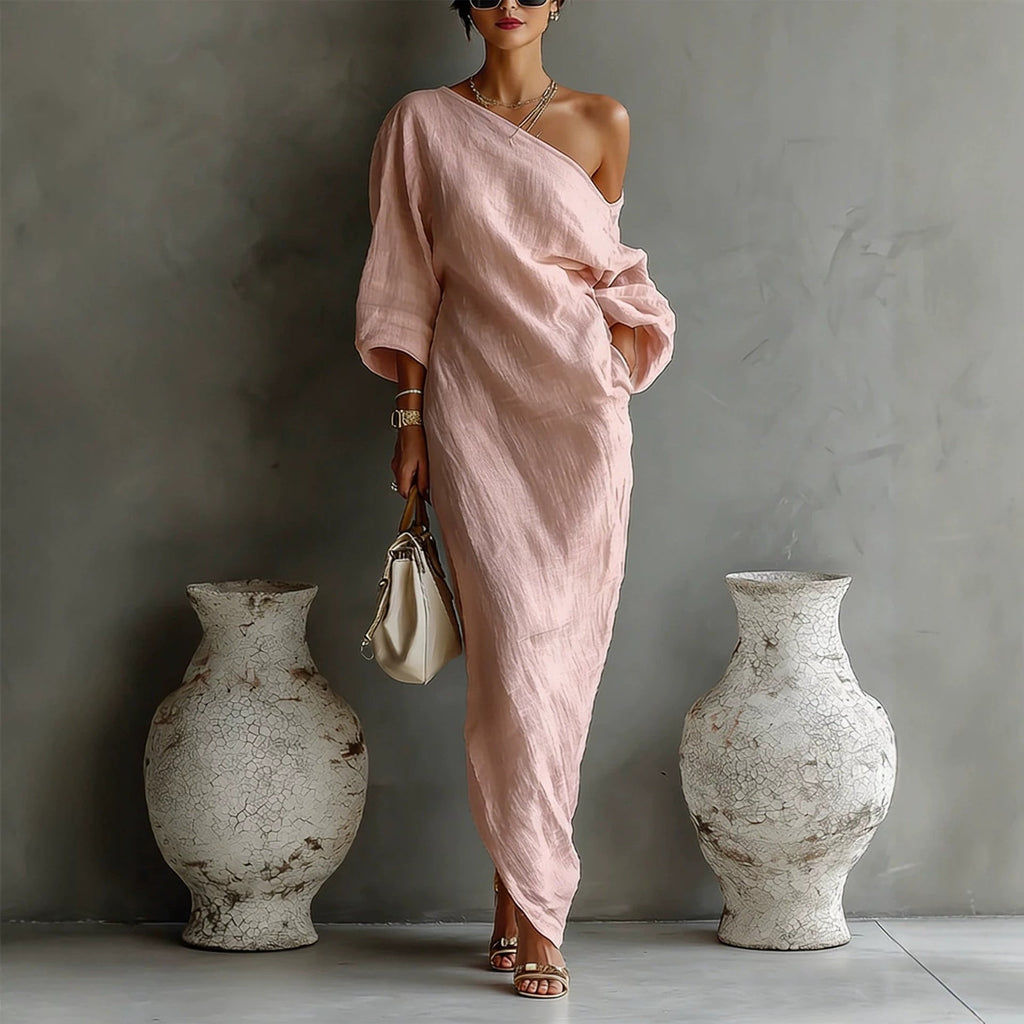 🌷🌷Women's Artistic Print One-shoulder Maxi Dress