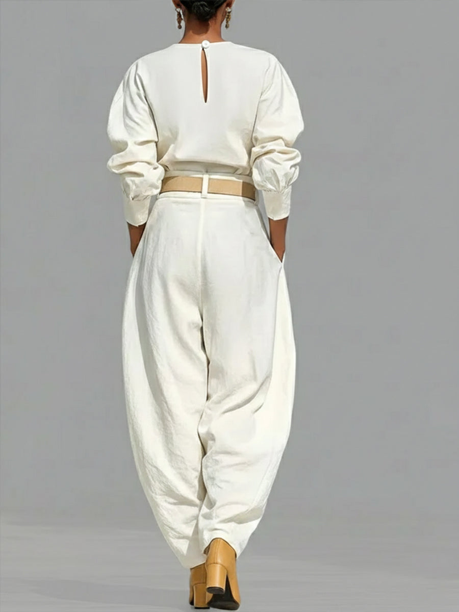✨ Free Shipping✨Casual And Cotton Crew-neck Shirt And High-waisted Tapered Trousers