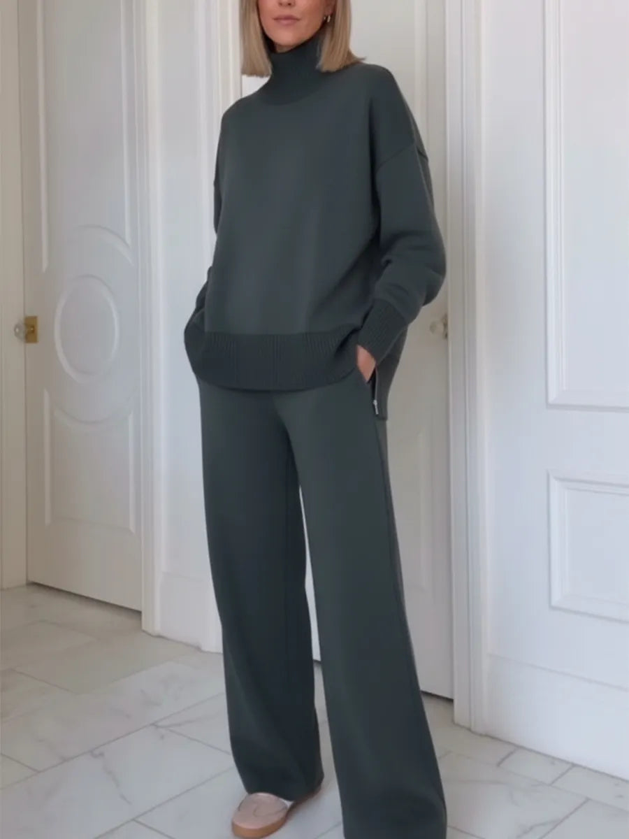 ✨✨Casual Travel Stand Collar Side Zipper Top Straight Pants Two-Piece Set