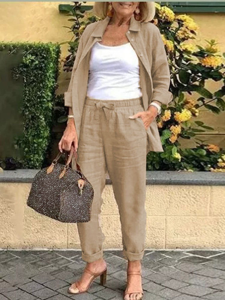 ✨✨Solid Cotton Linen Women Suits  Casual