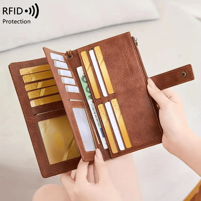 🌷Women's long wallet, stylish clutch, elegant solid color RFID blocking leather wallet👛