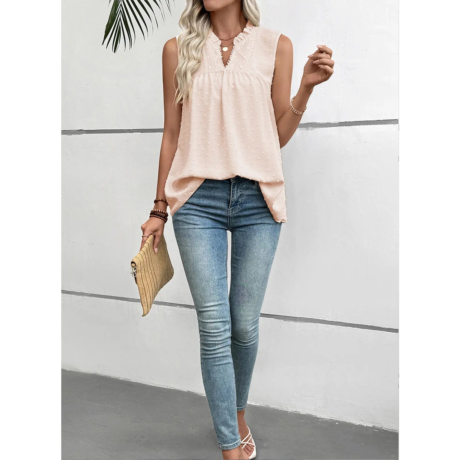 💝💝EVALESS Women's Tank Top Lace Casual V Neck Elegant Swiss Dot Smocked Sleeveless T Shirts Tops 2026 Womenswear Fashion Outfits SummerVibes