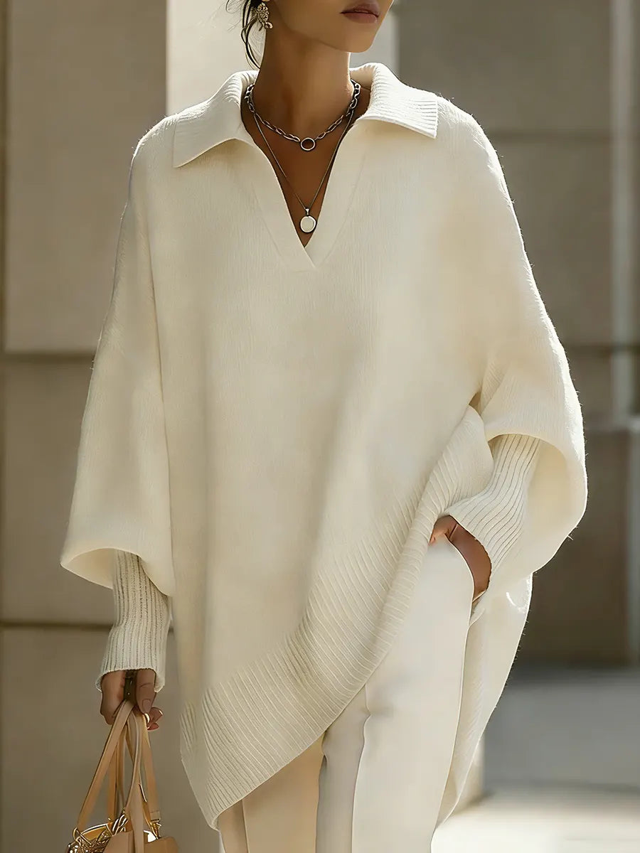 ✨✨Women's Solid Color V-neck Long-sleeved Casual Loose-fitting Knitted Pullover Sweater