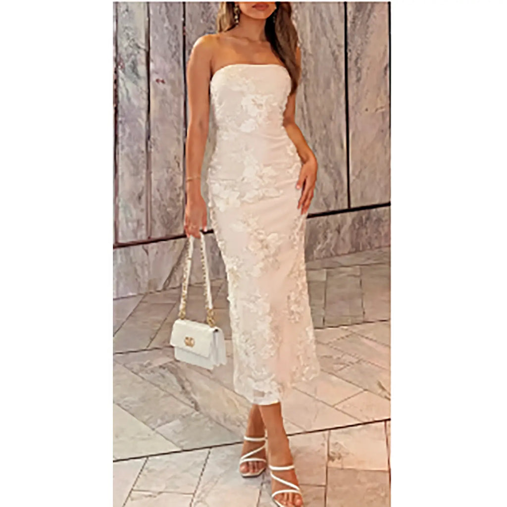 👗✨ Women’s Summer Strapless Floral Midi Dress – Bodycon Party & Wedding 2026 👗✨