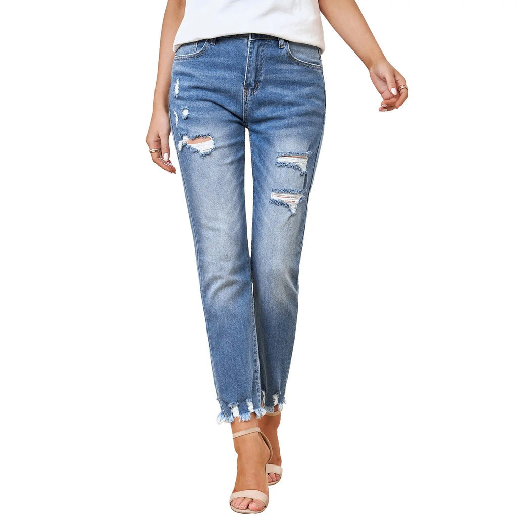 💝💝EVALESS Women's High Waist Plenty Jeans,Ripped Boyfriend Distressed Straight Leg Jenas,Tummy Control Lightweight Stretchy Trouser Ankle Denim Pants,2026 Trendy Womenswear Fall Outfits SwimWeek