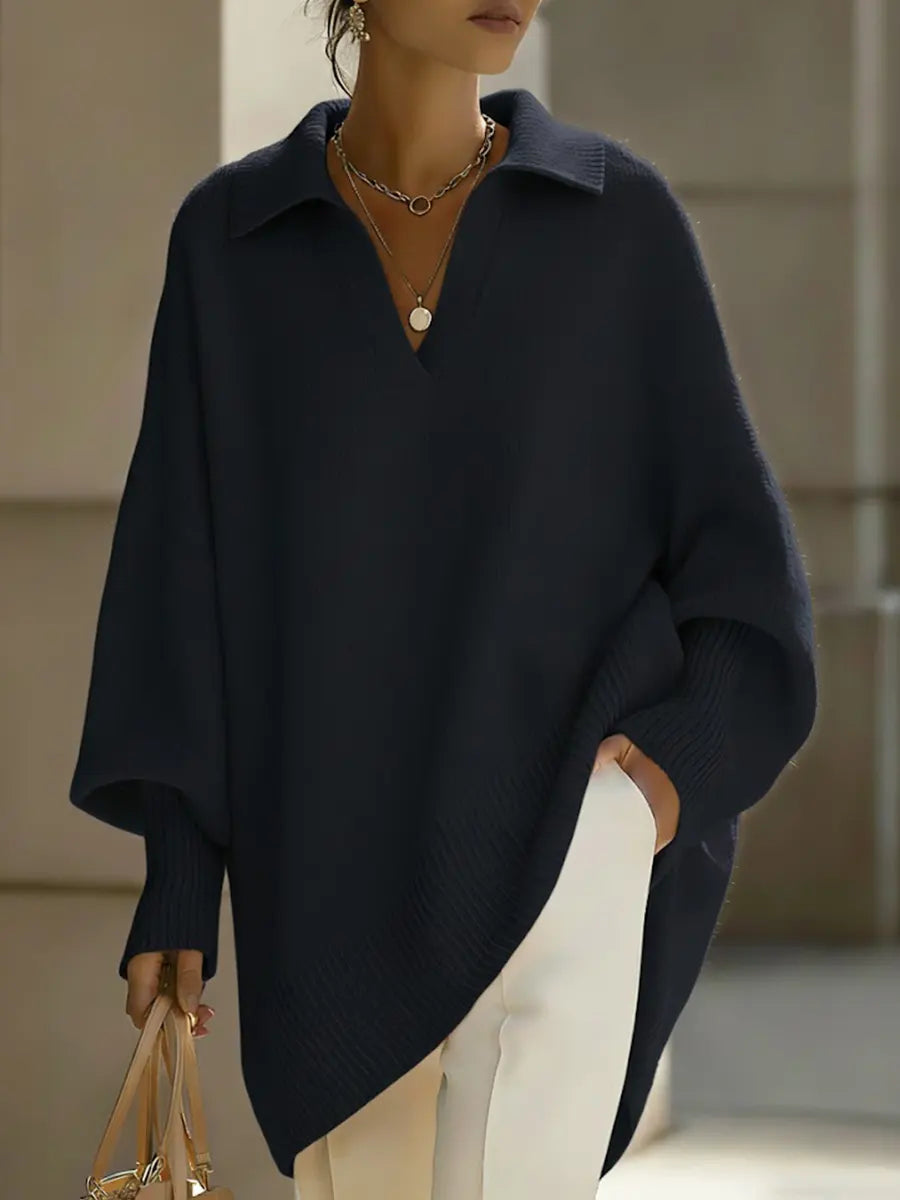 ✨✨Women's Solid Color V-neck Long-sleeved Casual Loose-fitting Knitted Pullover Sweater