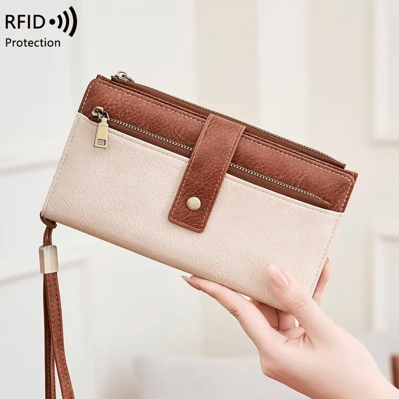 🌷Women's long wallet, stylish clutch, elegant solid color RFID blocking leather wallet👛
