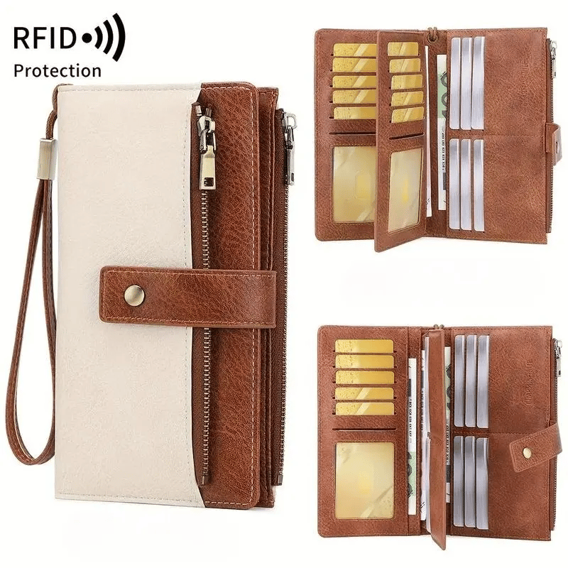 🌷Women's long wallet, stylish clutch, elegant solid color RFID blocking leather wallet👛