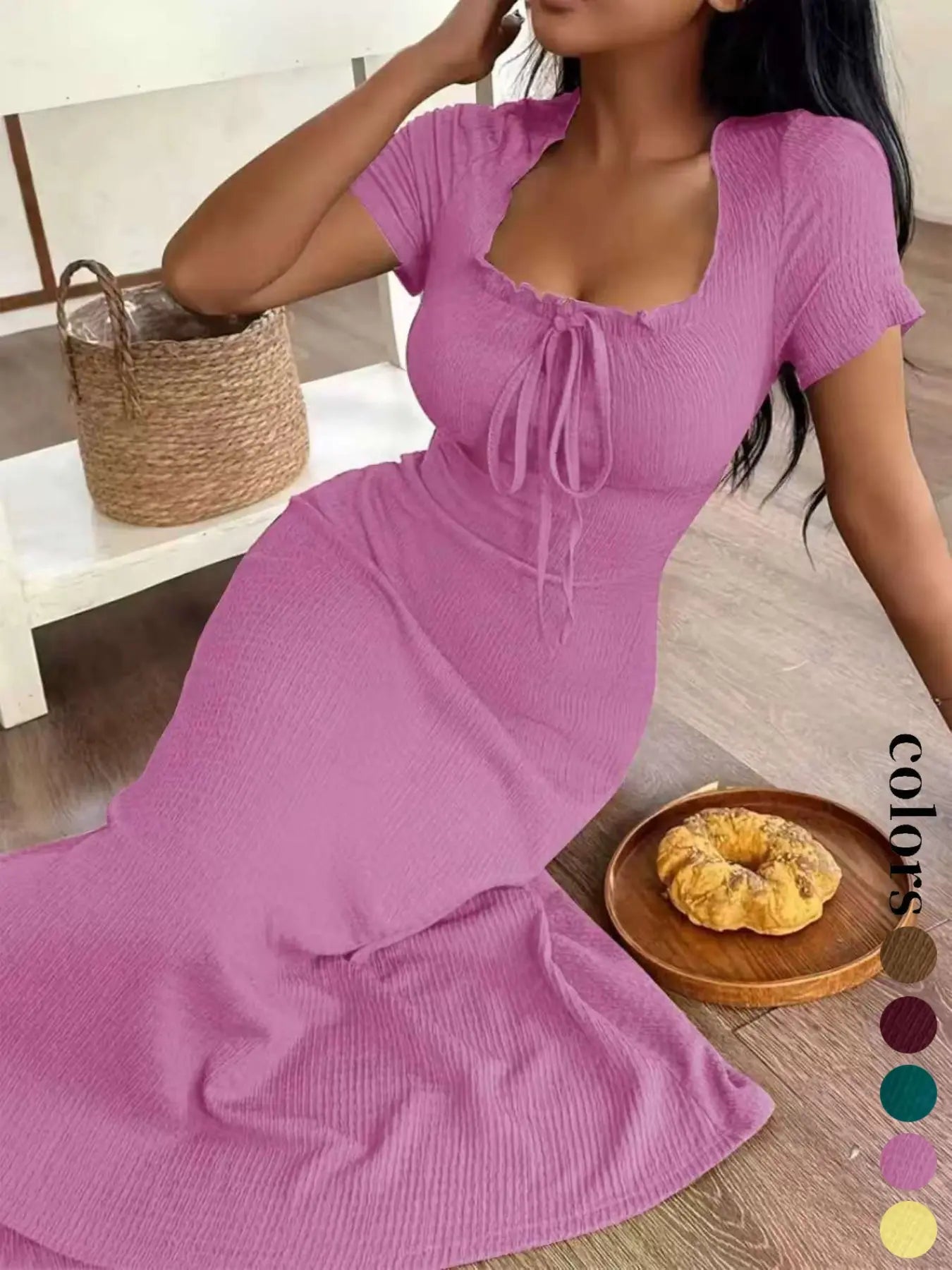 ✨ Women’s Slim Fit Ruched Dress – Casual & Chic